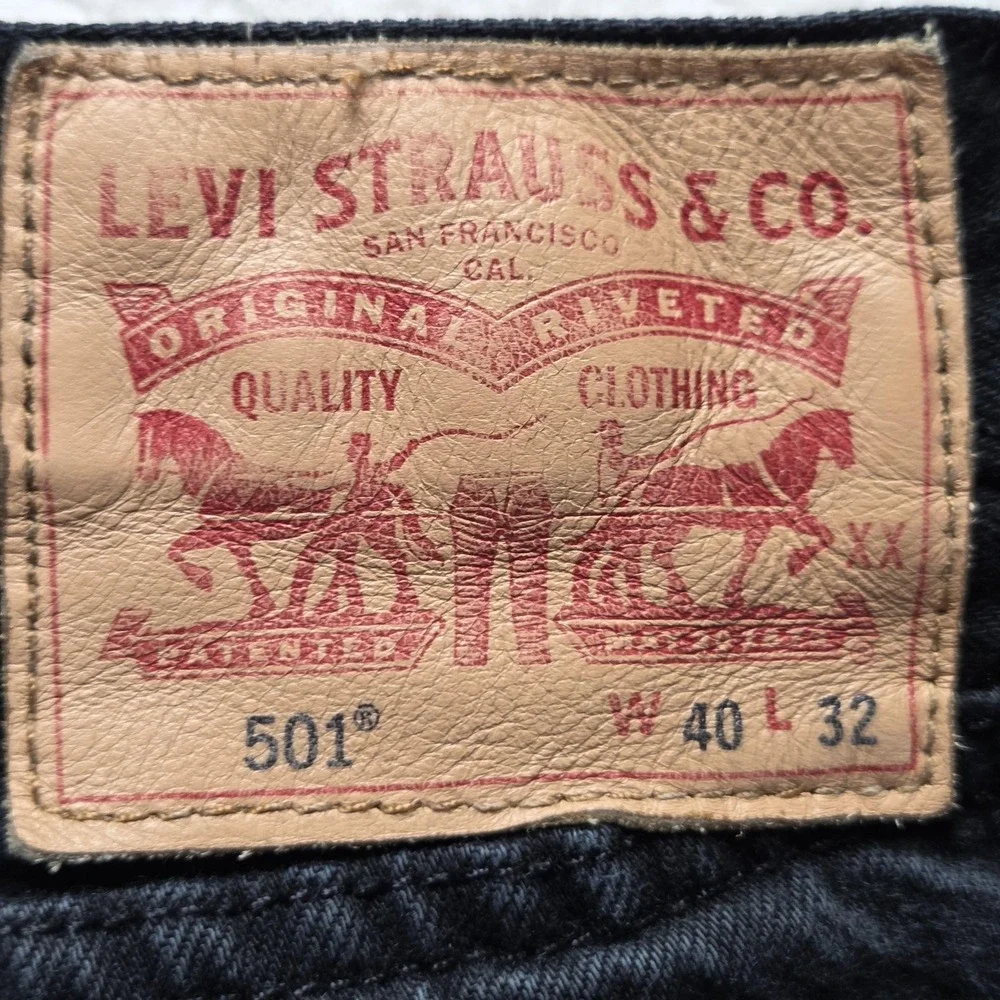 Levis 501 Jeans Mens 40x30 Black Regular Fit Straight Button Fly Denim Pants